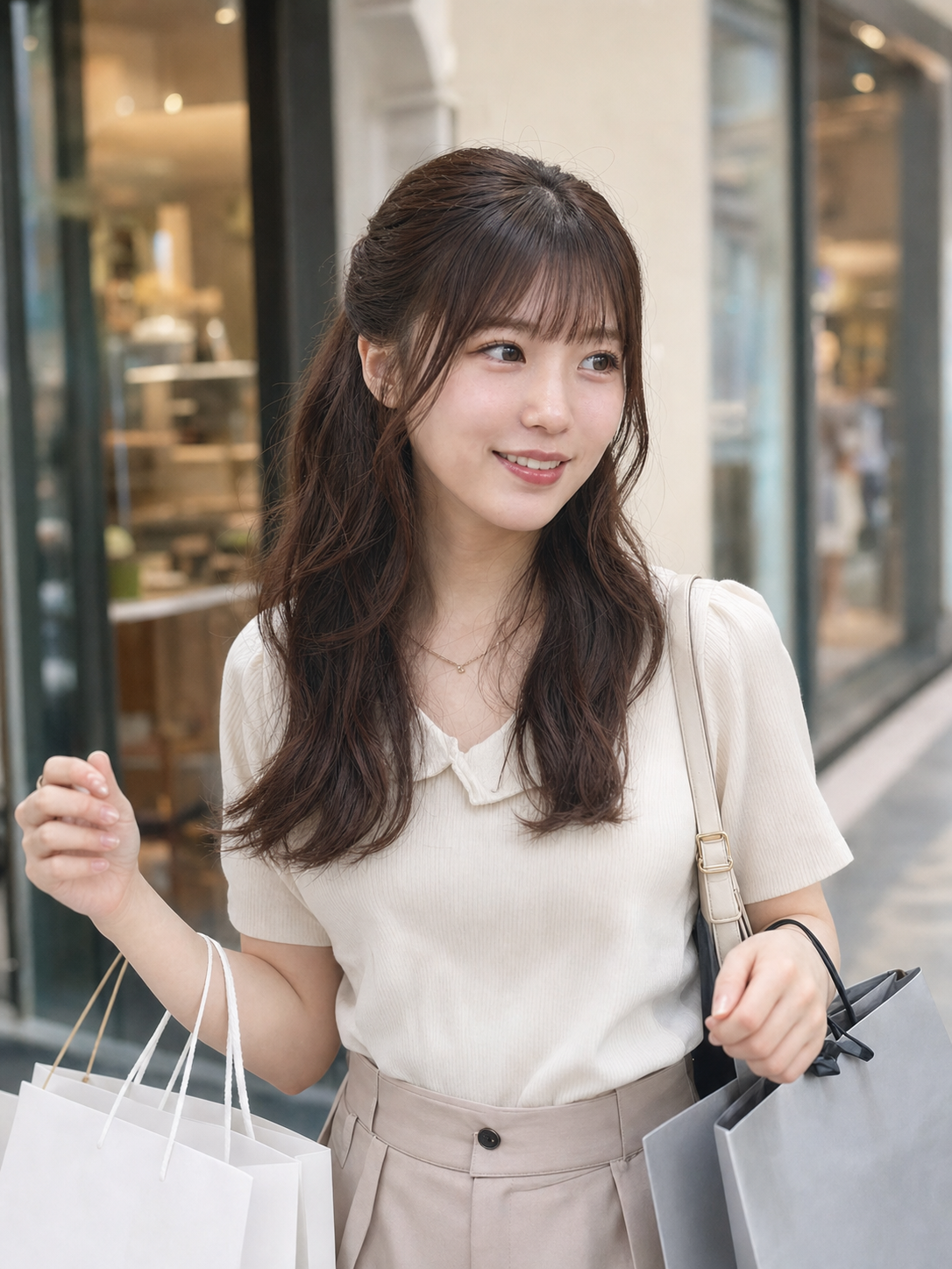休日に買い物を楽しむメンズ眉毛サロンOMEN'Sのスタッフ